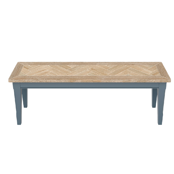 Ransley Oak Parquet Top 150cm Dining Bench - Blue - Vantage Point