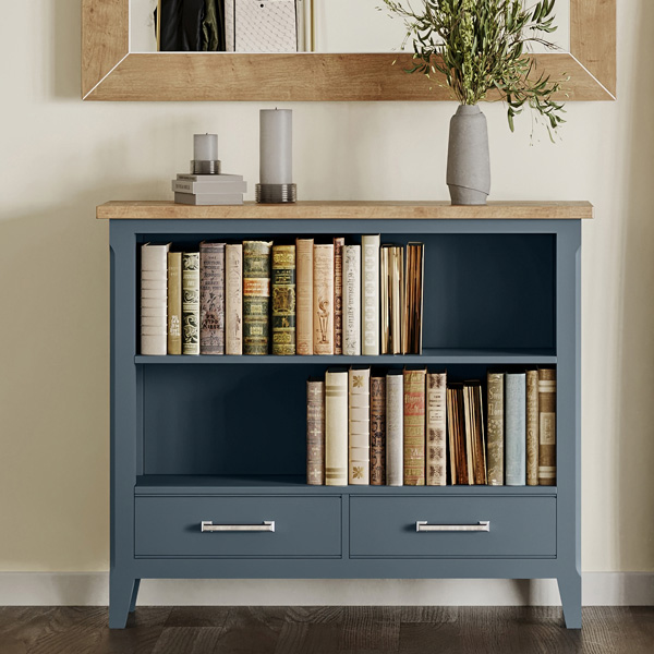 Ransley Oak Parquet Top 2 Drawer Bookcase with Shelf - Blue - Vantage Point