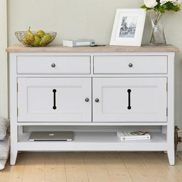 Ransley 2 Door Low Sideboard with 2 Drawers and Open Shelf - Grey - Vantage Point