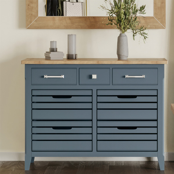 Ransley Crate Styled Drawers Large Sideboard with 3 Small Drawers - Blue - Vantage Point