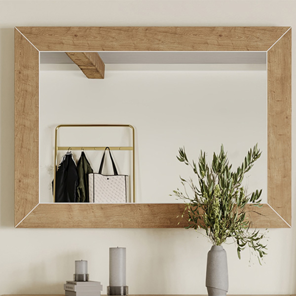 Ransley Oak Parquet Top Grey Wooden Framed Mirror - Blue - Vantage Point