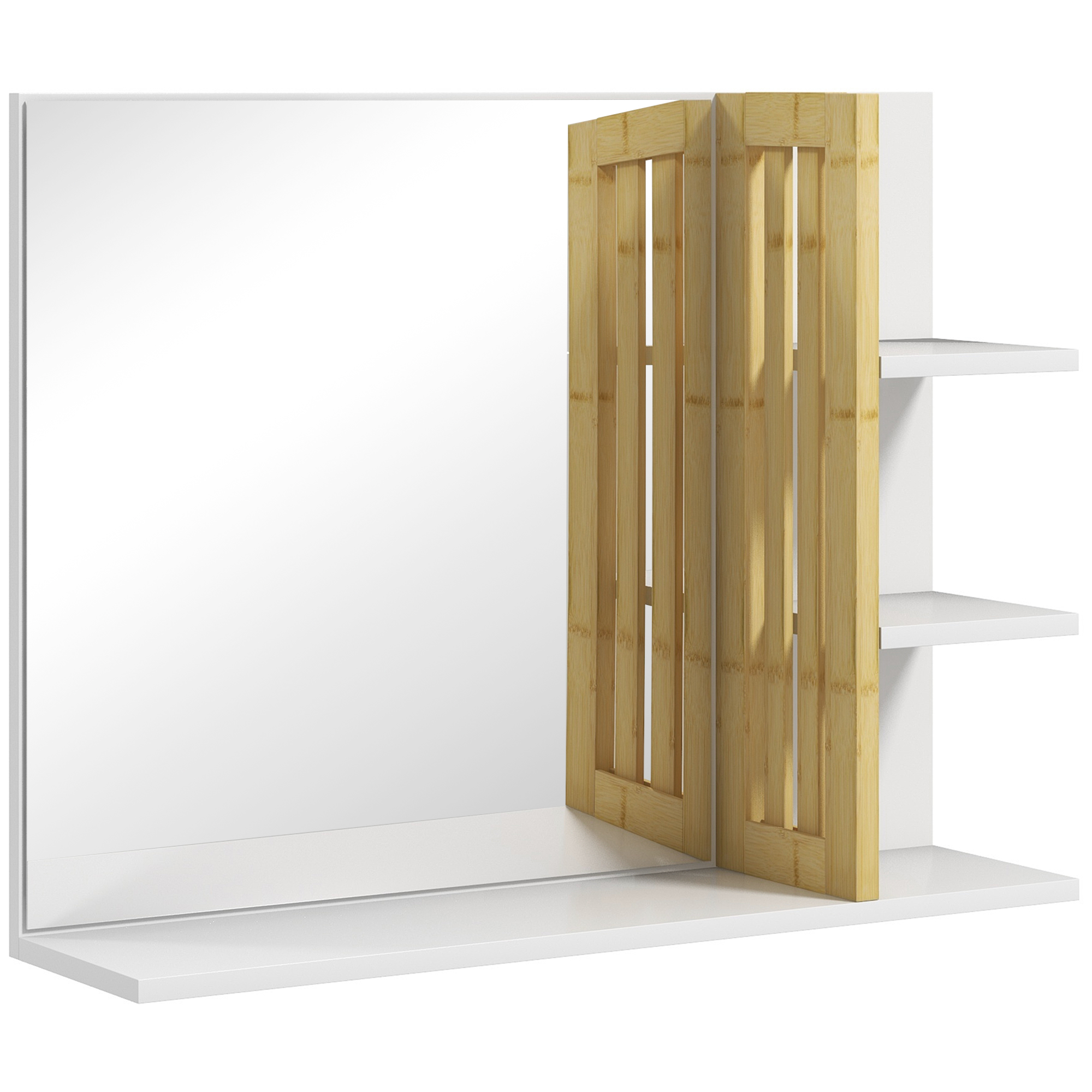 HERON Bamboo Panel Bathroom Mirror White - Life Essentials