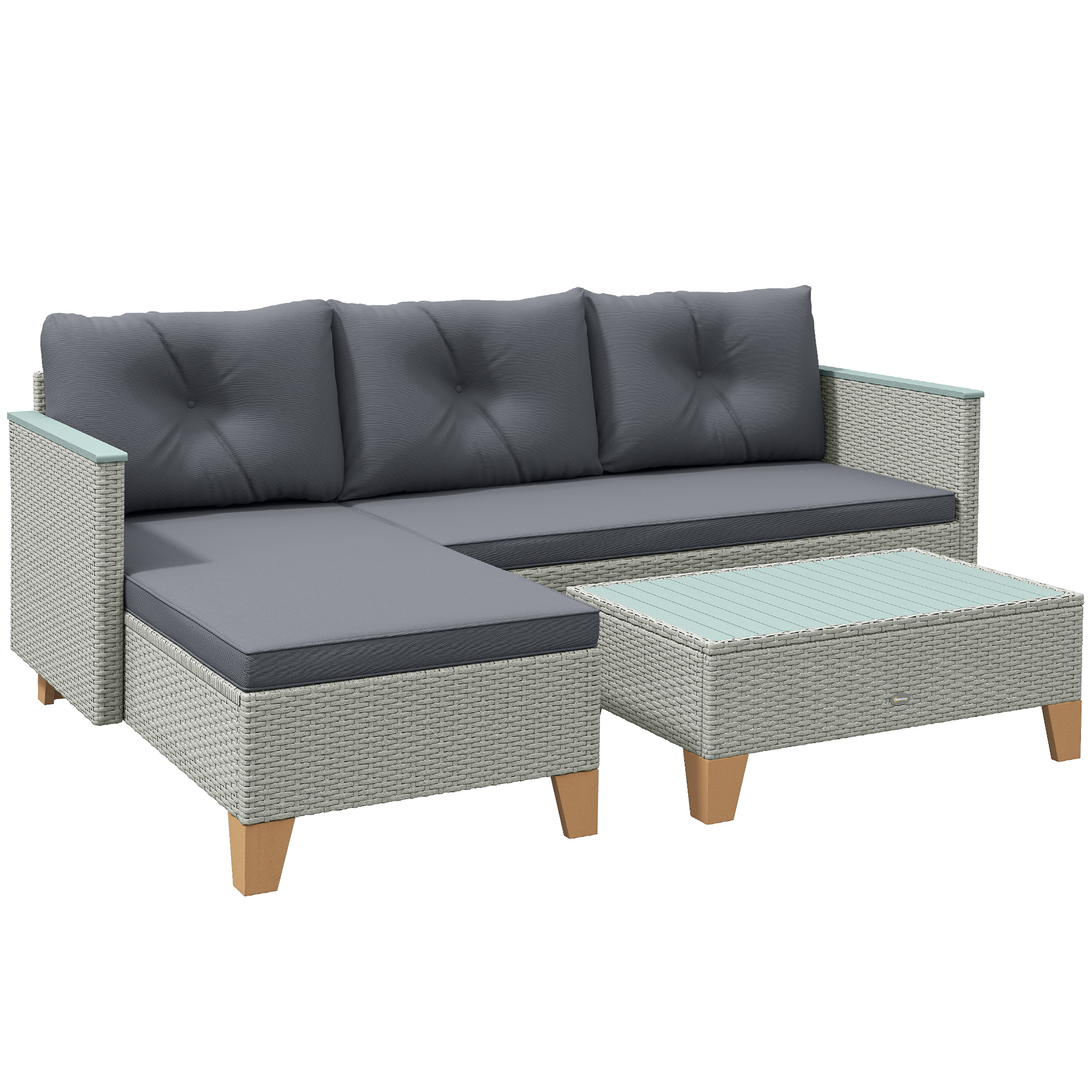 SUNVISTA 3 Pieces Rattan Garden Furniture Set L Shaped Garden Conversation Charcoal Grey - Life Essentials