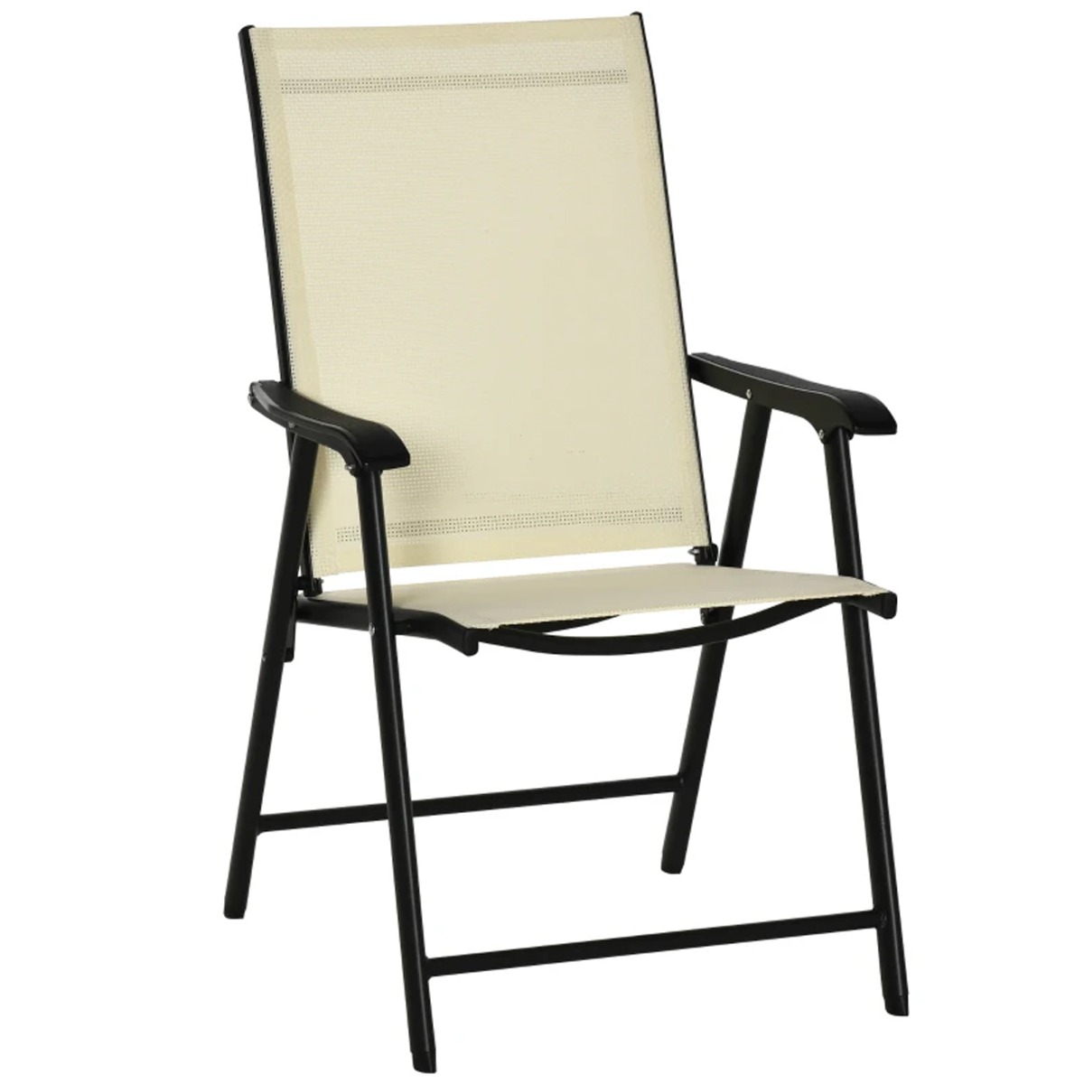 Set of 2 Foldable Metal Frame Garden Chairs - Beige - The Garden Savant