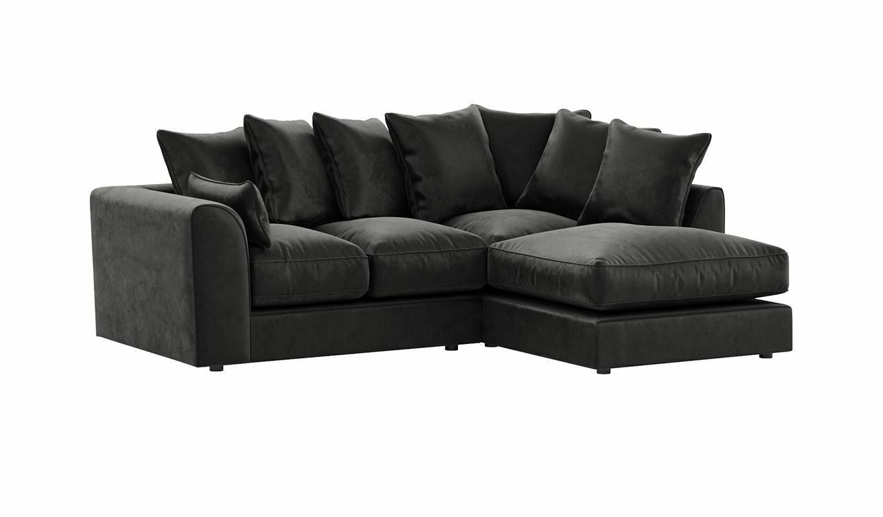 VOSTA Plush Velvet 4 Seater L Shaped - Right Hand Facing Corner Sofa - Black - Steve and Co Mills