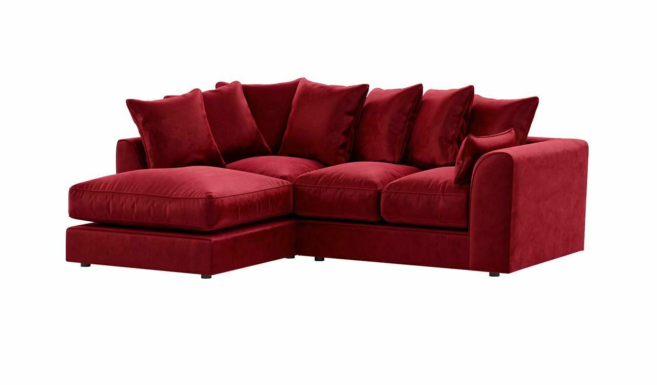 VOSTA Plush Velvet 4 Seater L Shaped - Left Hand Facing Corner Sofa - Red - Steve and Co Mills