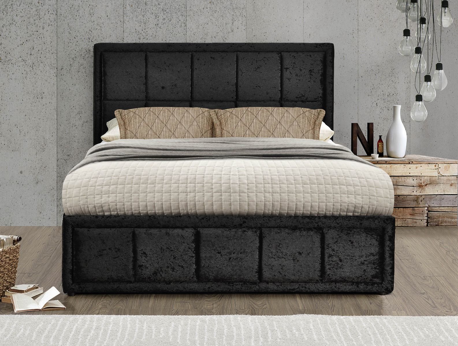 Birlea Hannover Black Crushed Velvet Ottoman Storage Bed - Kingsize 5ft - Birlea Essentials
