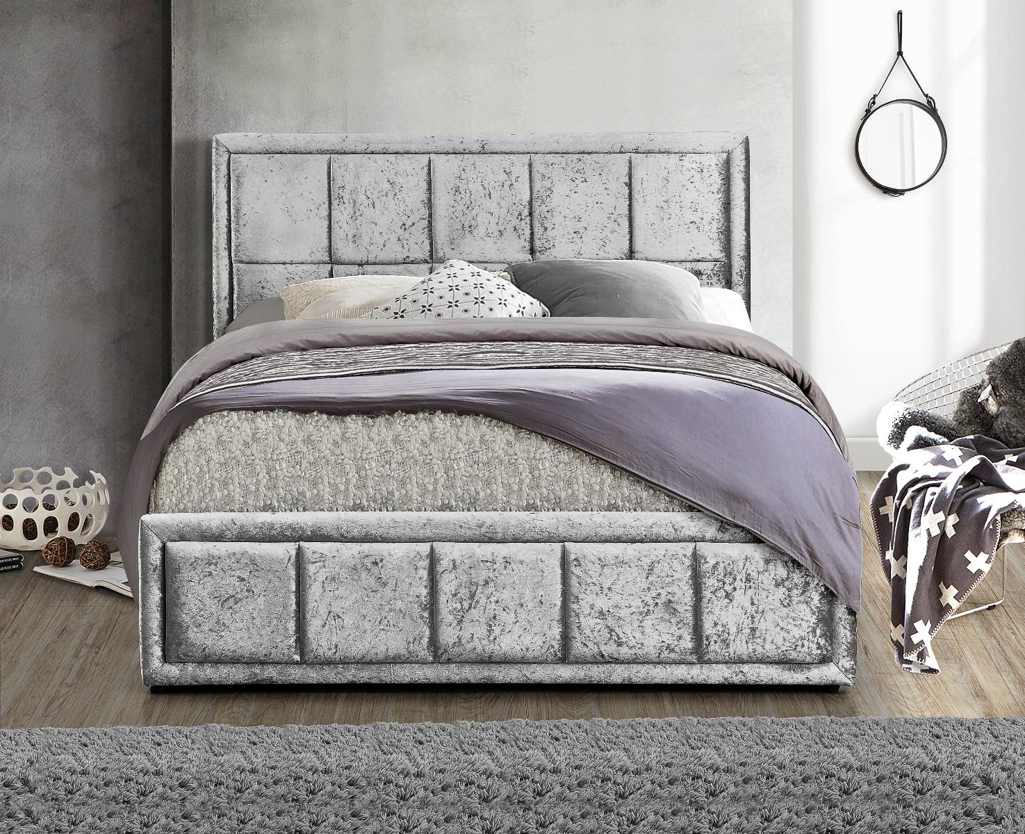 Birlea Hannover Steel Crushed Velvet Ottoman Storage Bed - Kingsize 5ft - Birlea Essentials