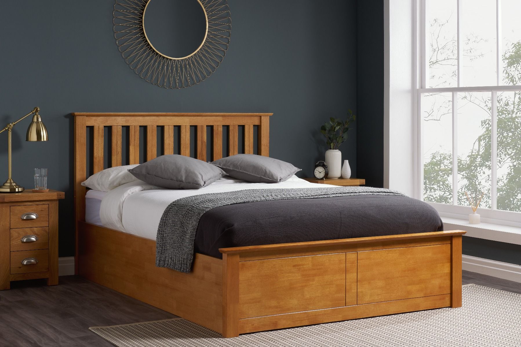 Phoenix Wooden Ottoman Storage Oak Bed - Small Double 4ft - Birlea Essentials