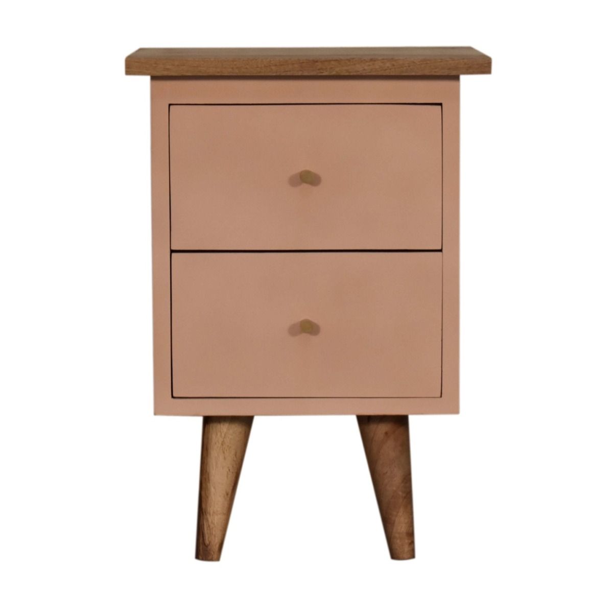 Bedside Table - CRICK 2 Drawer Nightstand Oak and Pink Painted 35cm - Beasley & Sons