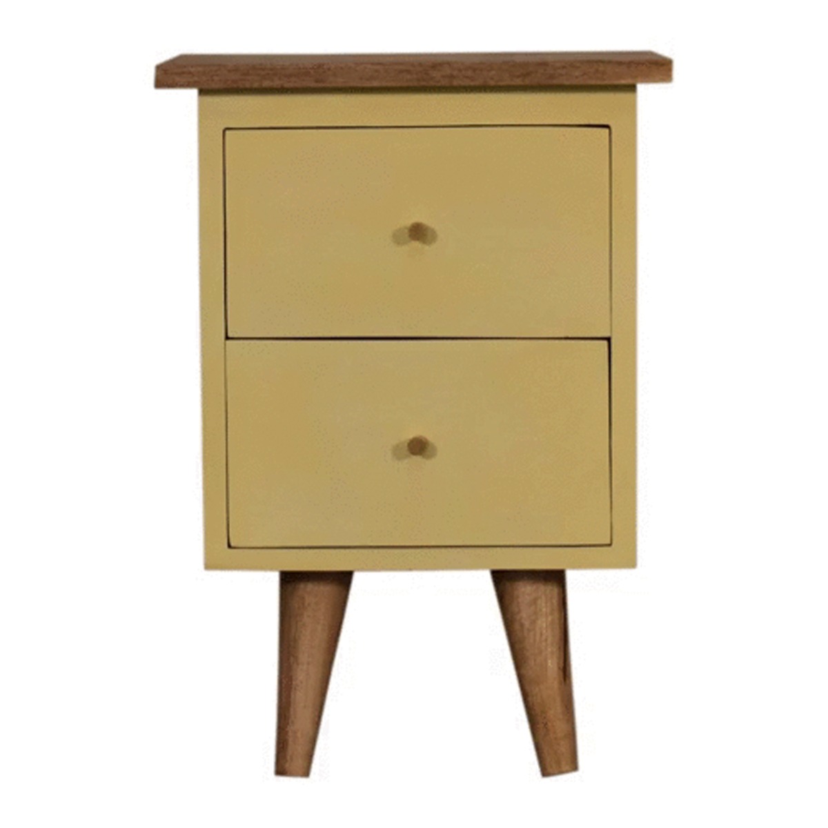 Bedside Table - CRICK 2 Drawer Nightstand Oak and Yellow Painted 35cm - Beasley & Sons