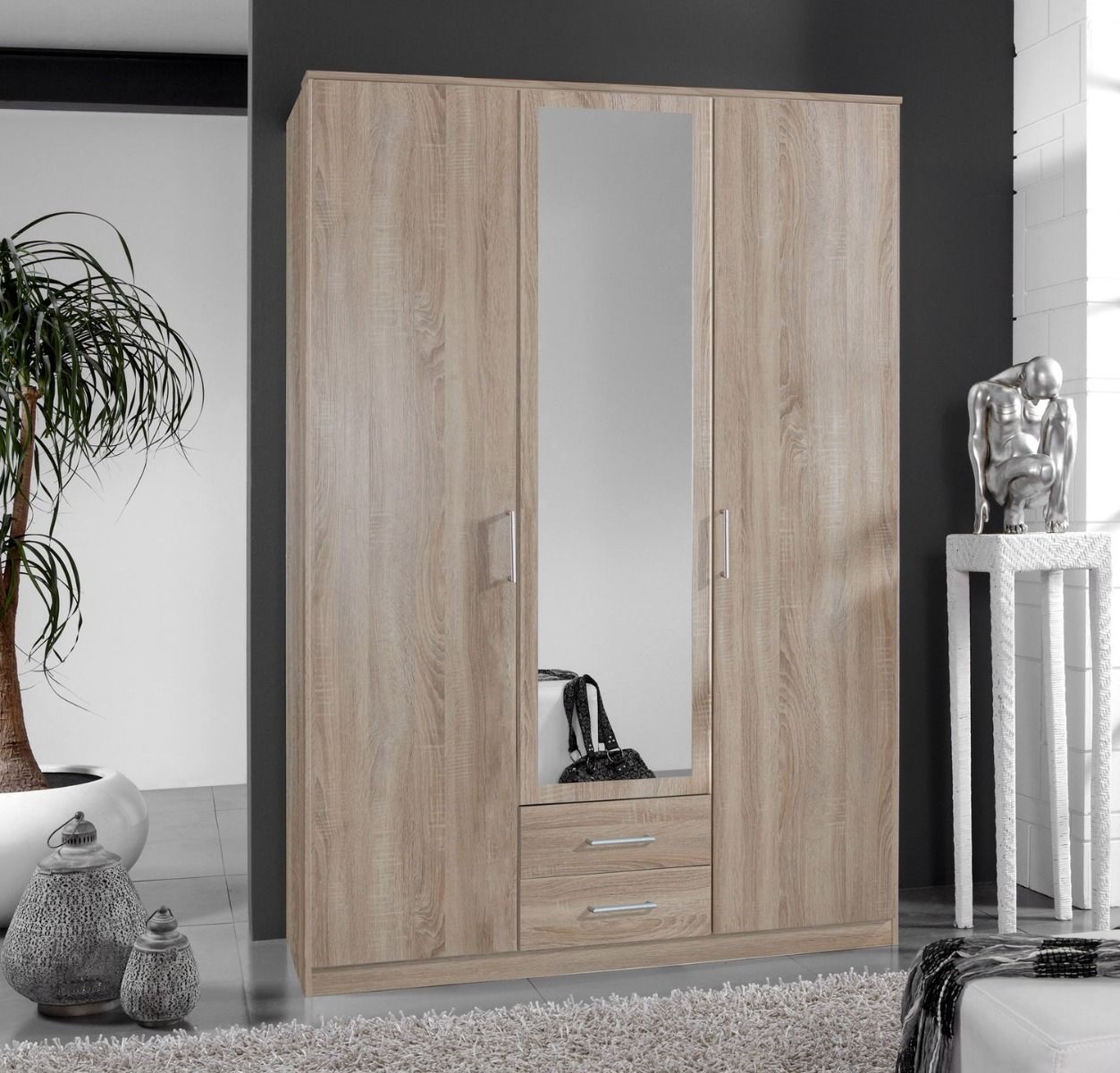 Wardrobe - OKHRA 3 Door Wardrobe Oak 135cm - Wimex Distribution