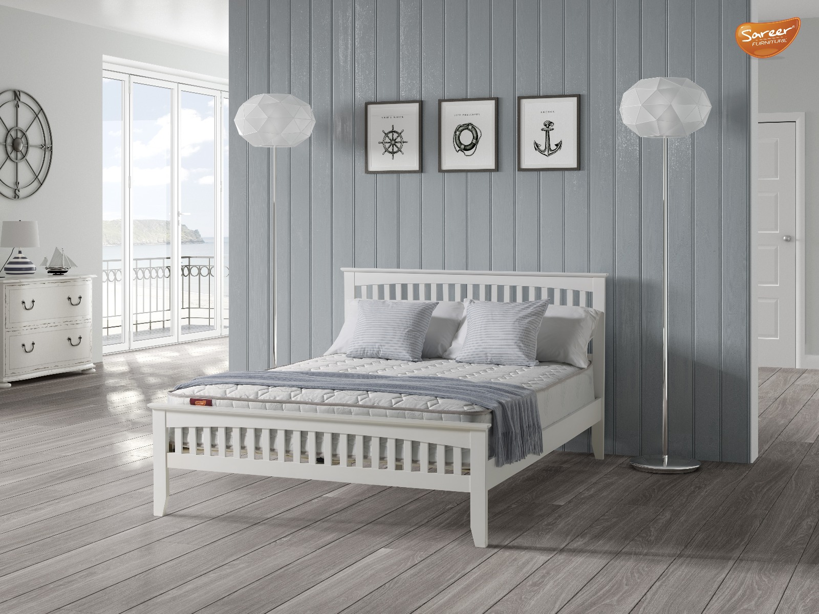 Sareer Sandhurst White Wood Bed - Double 4ft6 - Kaitlyn & Co Industries