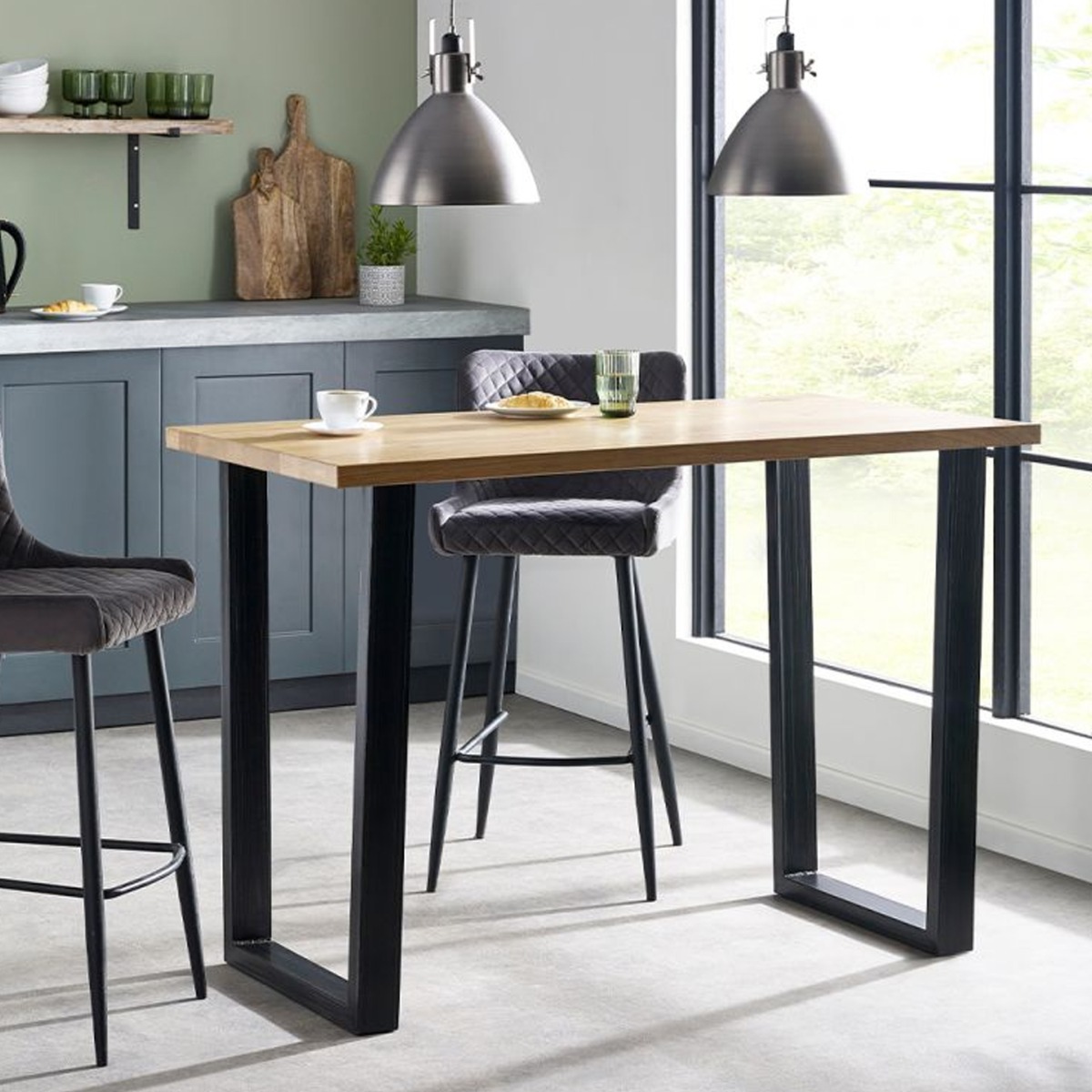 Metal Frame Legs Brooklyn Bar Table - Oak Top - JB Collections
