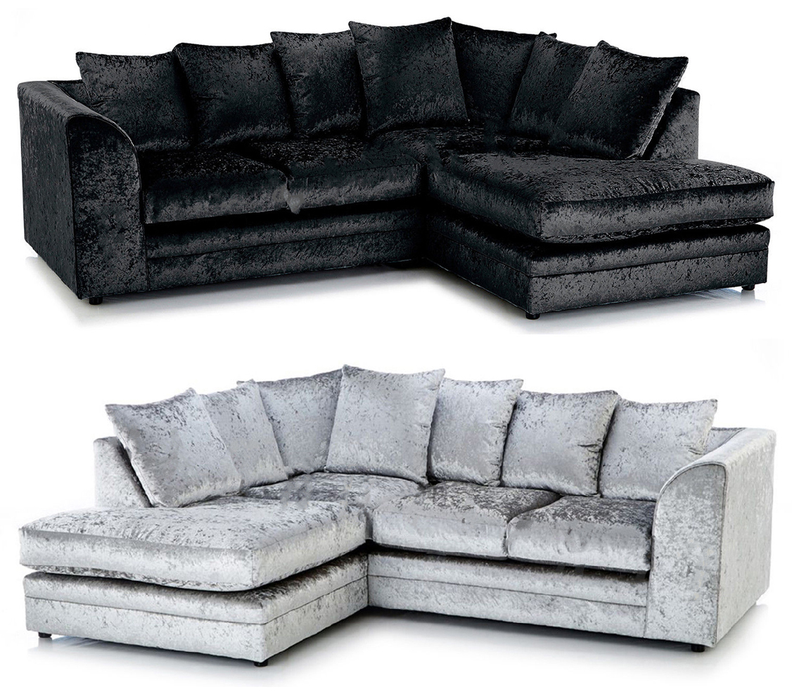 Arabia Crushed Velvet Corner Sofa - Silver, Black, Mink - Home Done