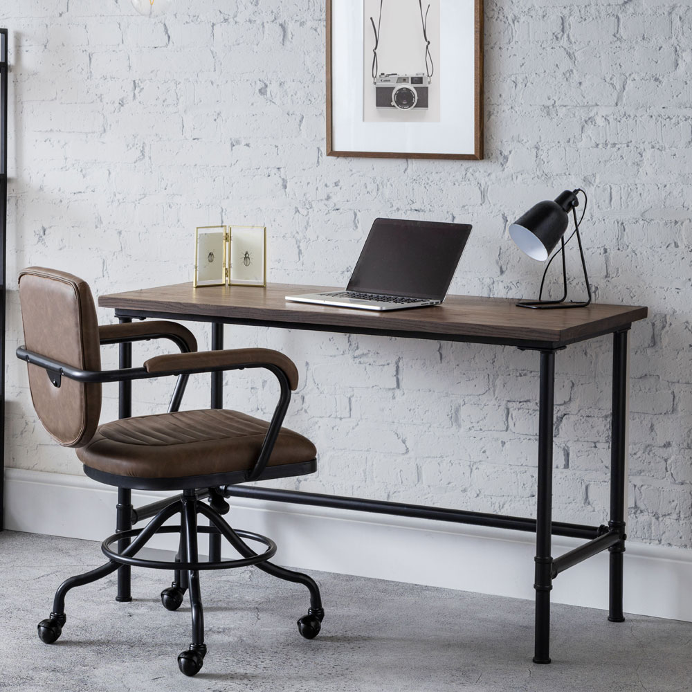 Carnegie Pipe Desk Mocha Elm - Black - JB Collections