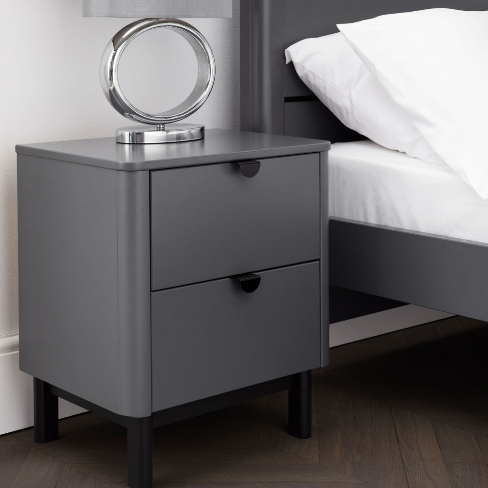 Bedside Table - CHLOE 2 Drawer Nightstand Storm Grey 46cm - JB Collections
