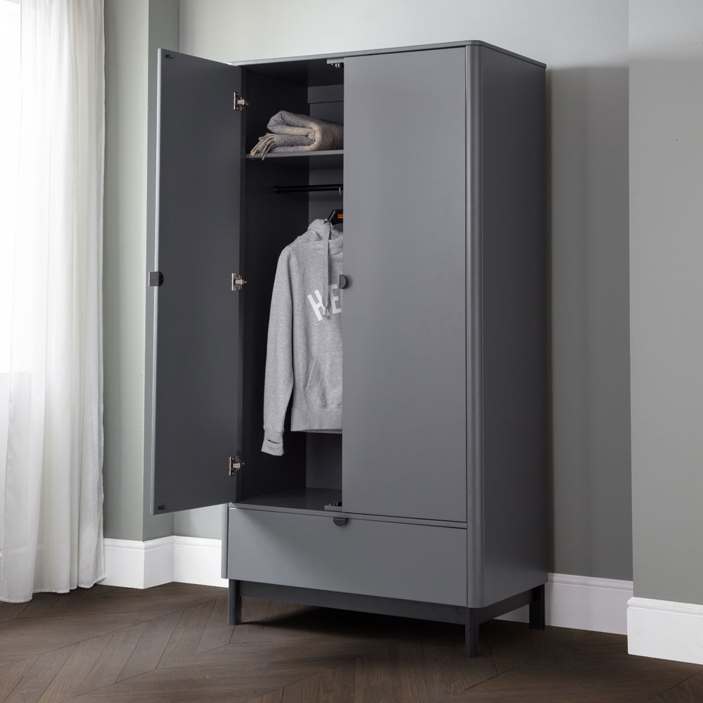Wardrobe - CAMEO 2 Door Wardrobe Grey 95cm - JB Collections