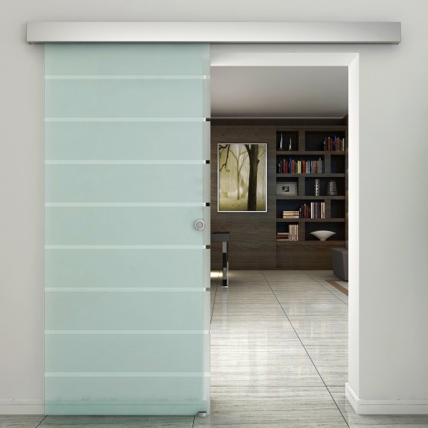 Indoor Tempered Frosted Glass Sliding Barn Door - Home Deals