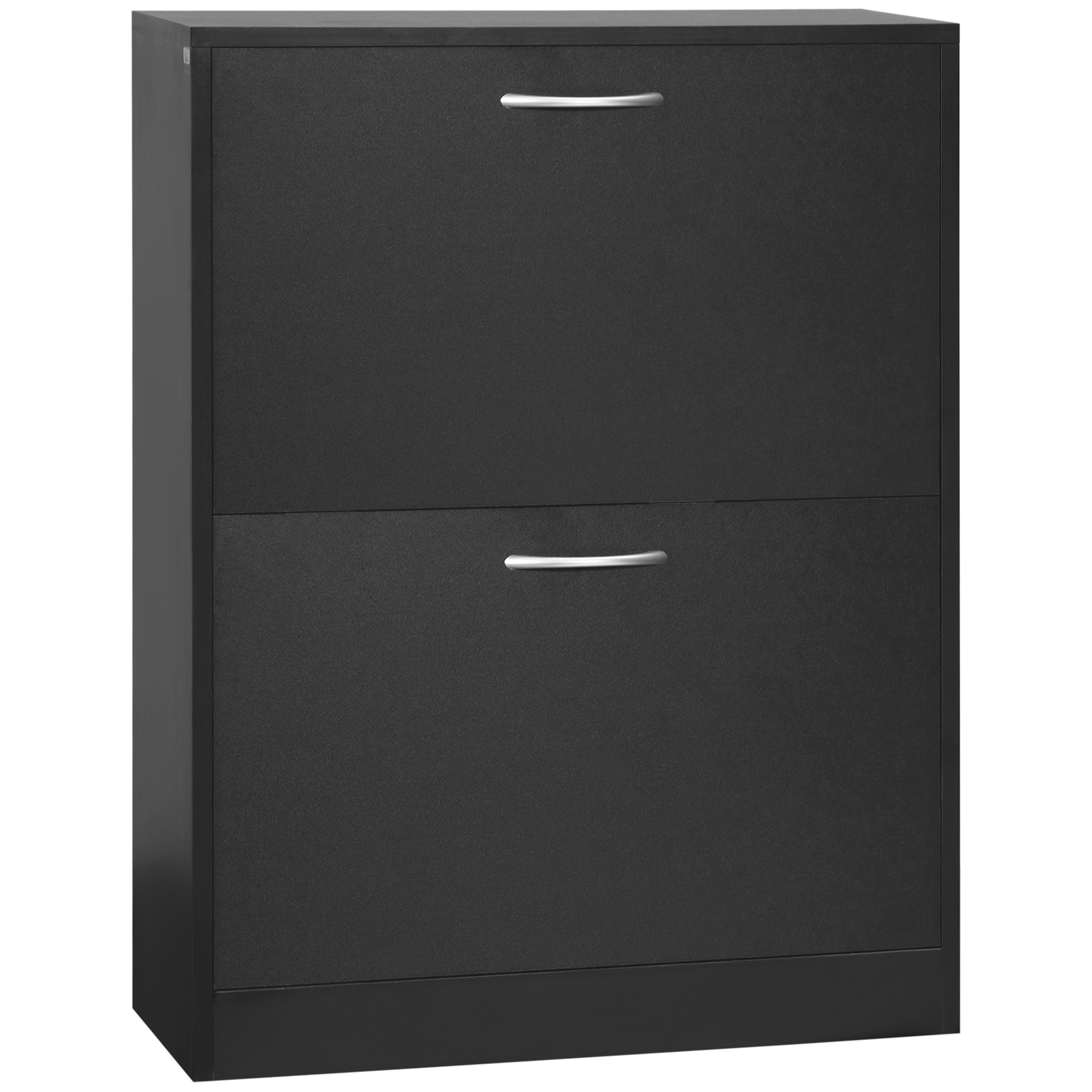 Shoe Cabinet Storage Cupboard 2-Tier Wood Tipping Bucket Modern Hall Organizer with Drawer Adjustable Shelf Large-Capacity Black - Life Essentials