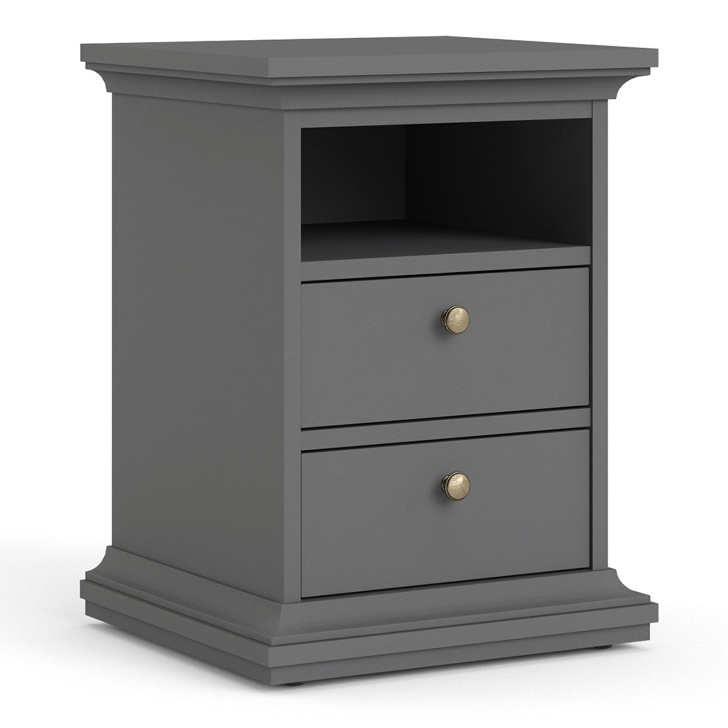 Bedside Table - PARIS 2 Drawer Nightstand Matt Grey 43.6cm - Rosalind Collection