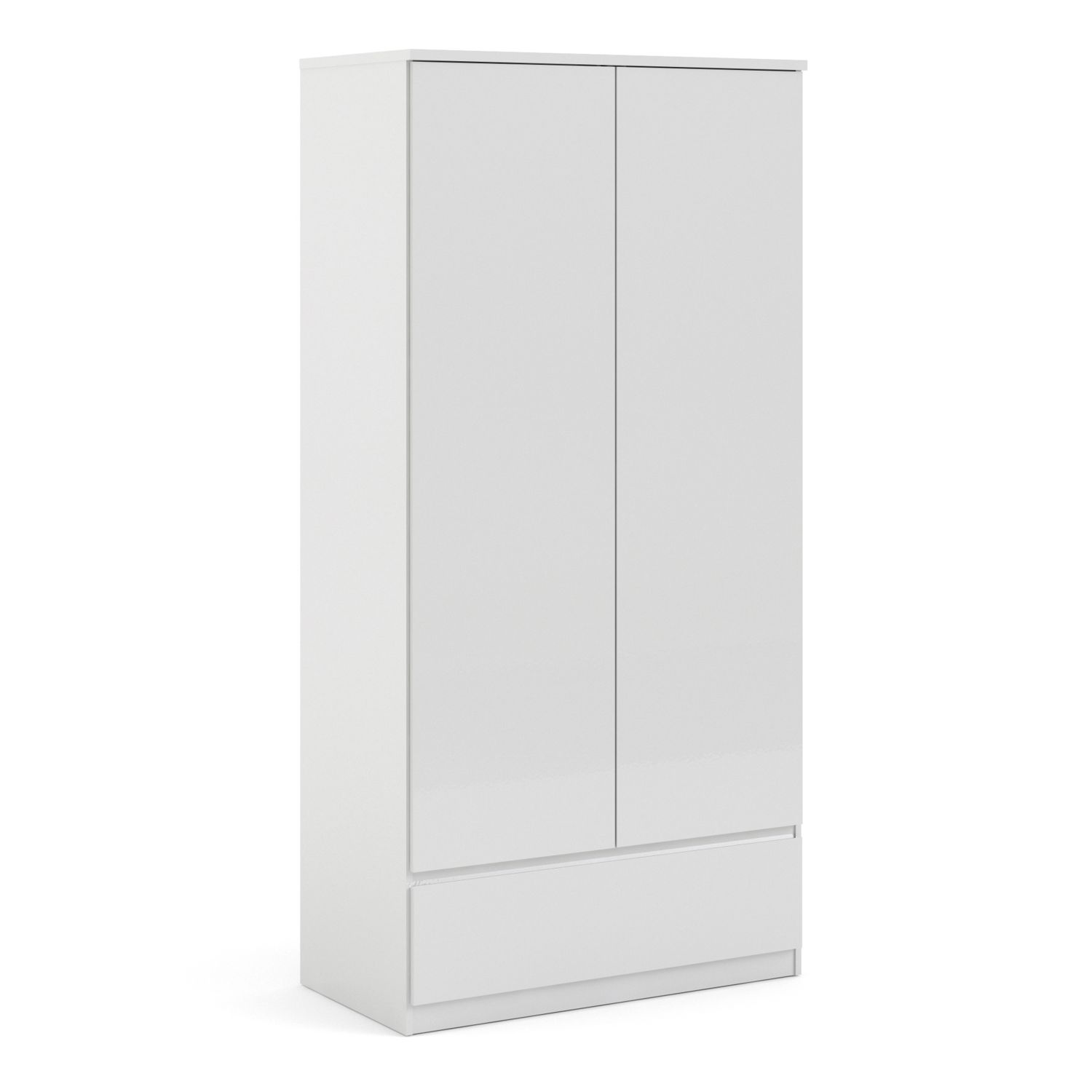 Kids Wardrobe - NANAIMO 2 Door 1 Drawer Children Wardrobe White High Gloss 98.9cm - Rosalind Collection