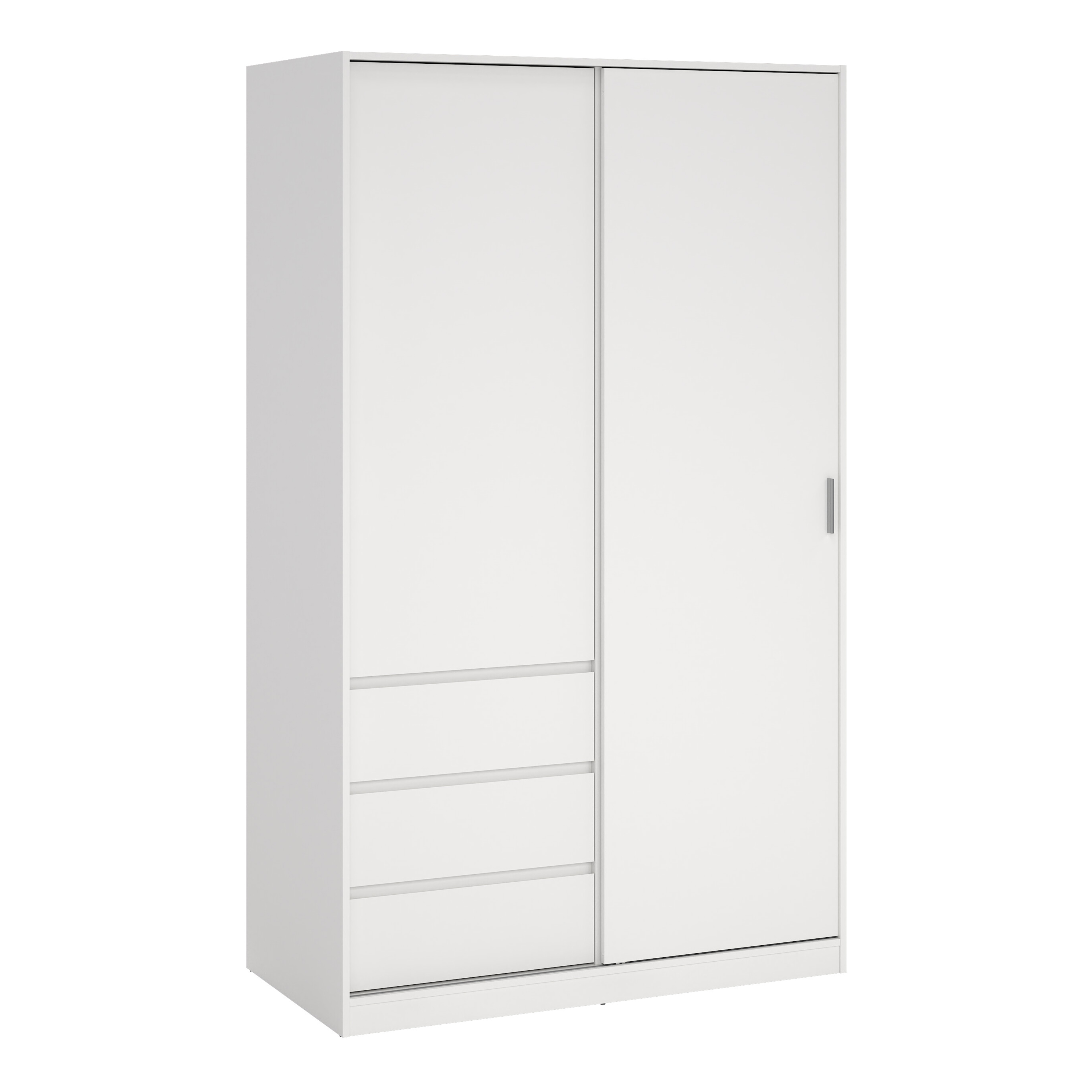 Sliding Wardrobe - NANAIMO 2 Door 3 Drawers Wardrobe White 119cm - Rosalind Collection