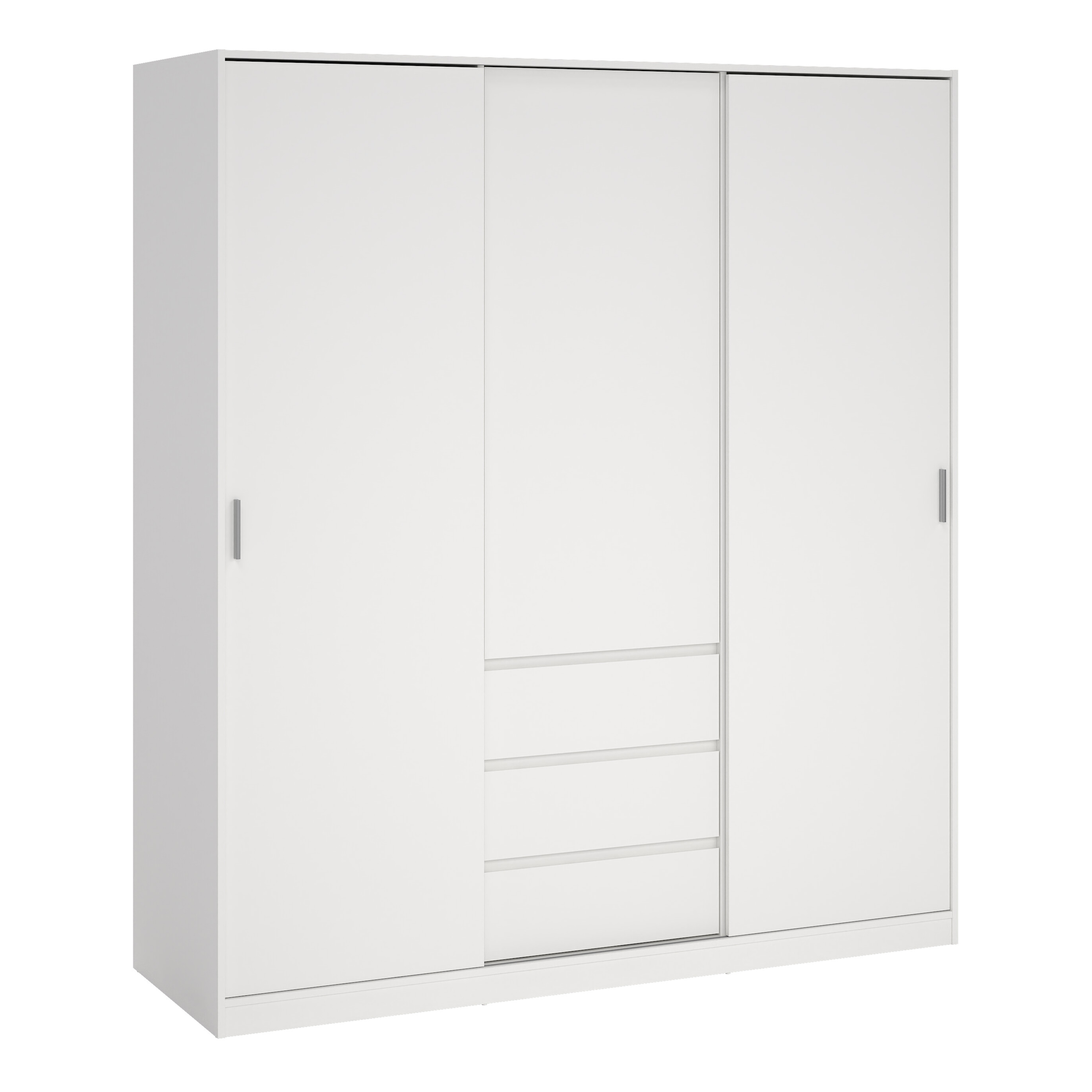 Sliding Wardrobe - NANAIMO 3 Doors 3 Drawers Wardrobe White 177cm - Rosalind Collection