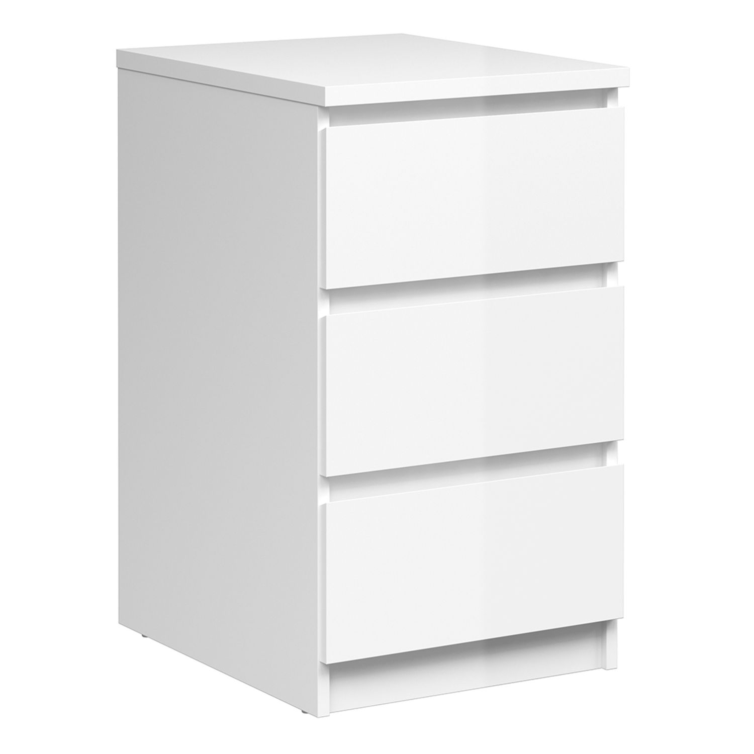Bedside Table - NAIA 3 Drawer Nightstand White High Gloss 40.4cm - Rosalind Collection