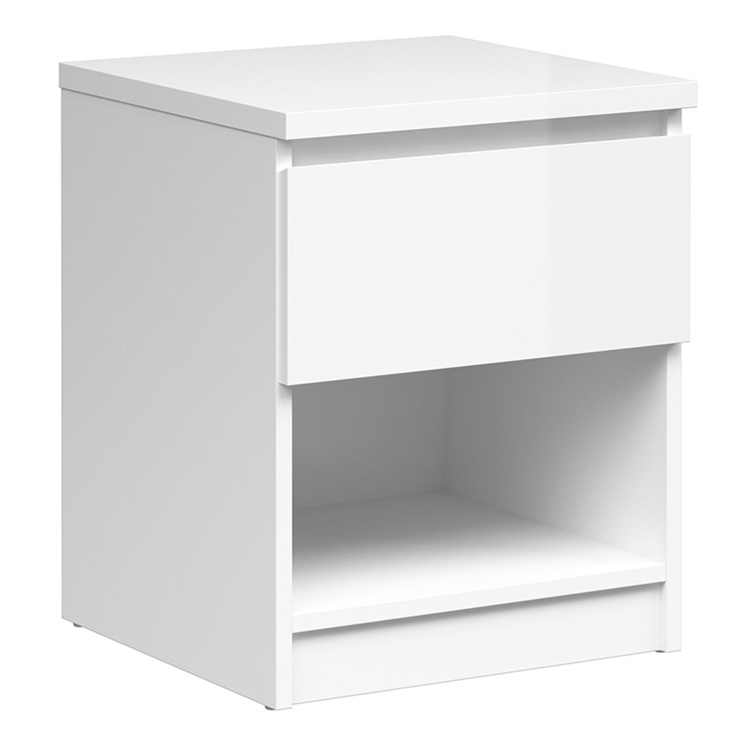 Bedside Table - NAIA 1 Drawer Nightstand White High Gloss 40.4cm - Rosalind Collection