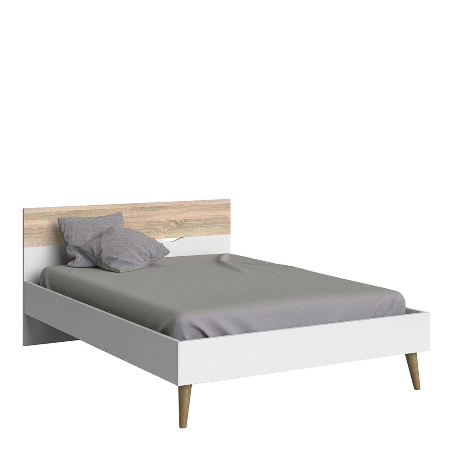 Oslo Euro Double Bed (140 x 200) in White and Oak - White and Oak - Rosalind Collection