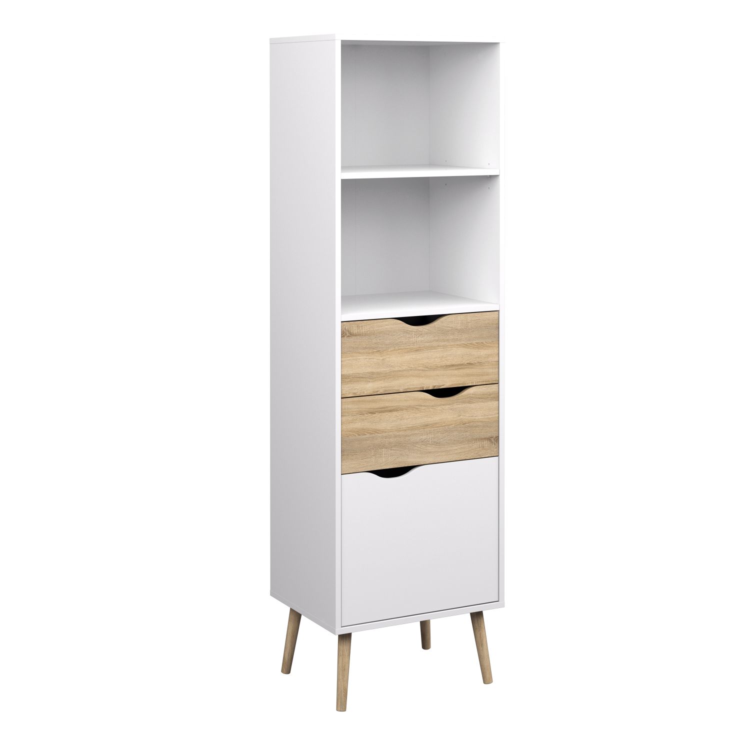 Oslo Bookcase 2 Drawers 1 Door in White and Oak - White and Oak - Rosalind Collection
