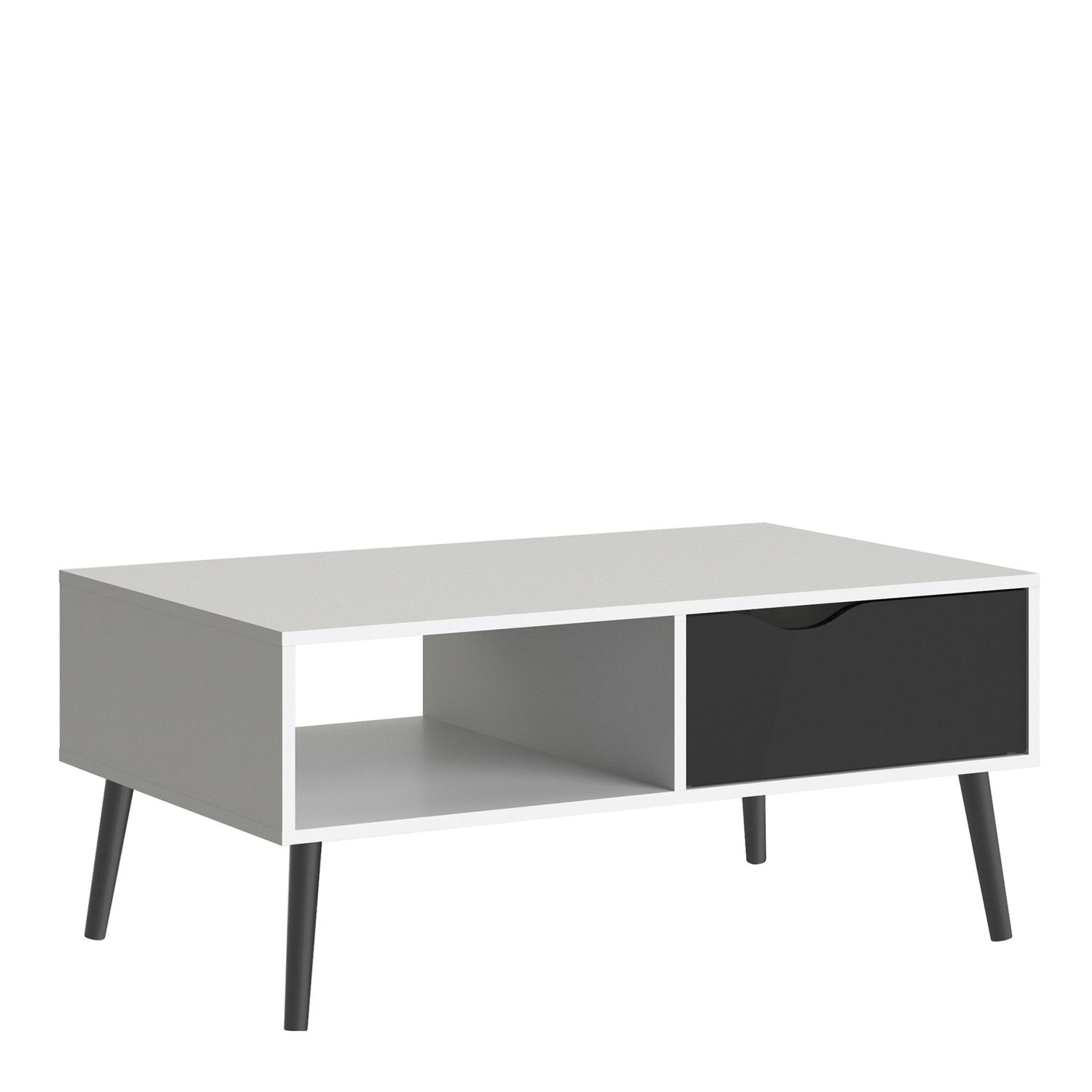 Oslo Coffee Table 1 Drawer 1 Shelf in White and Black Matt - White and Black Matt - Rosalind Collection
