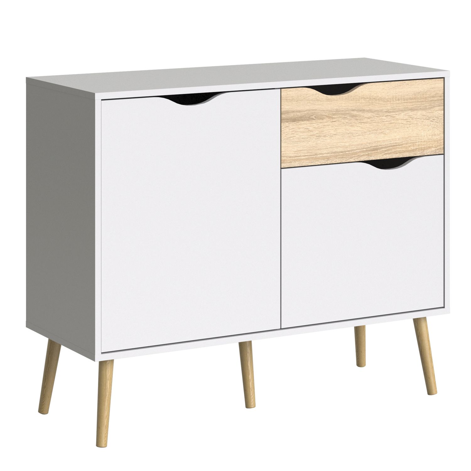 Oslo Sideboard - Small - 1 Drawer 2 Doors in White and Oak - White and Oak - Rosalind Collection