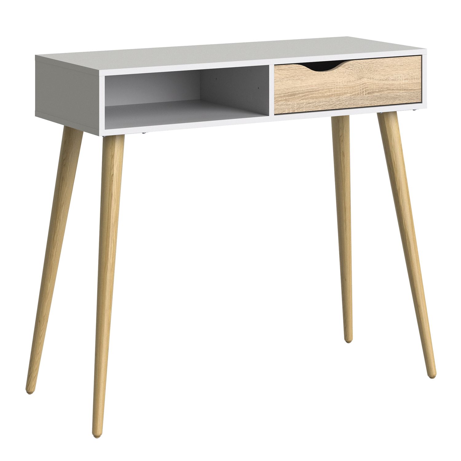 Oslo Console Table 1 Drawer 1 Shelf in White and Oak - White and Oak - Rosalind Collection
