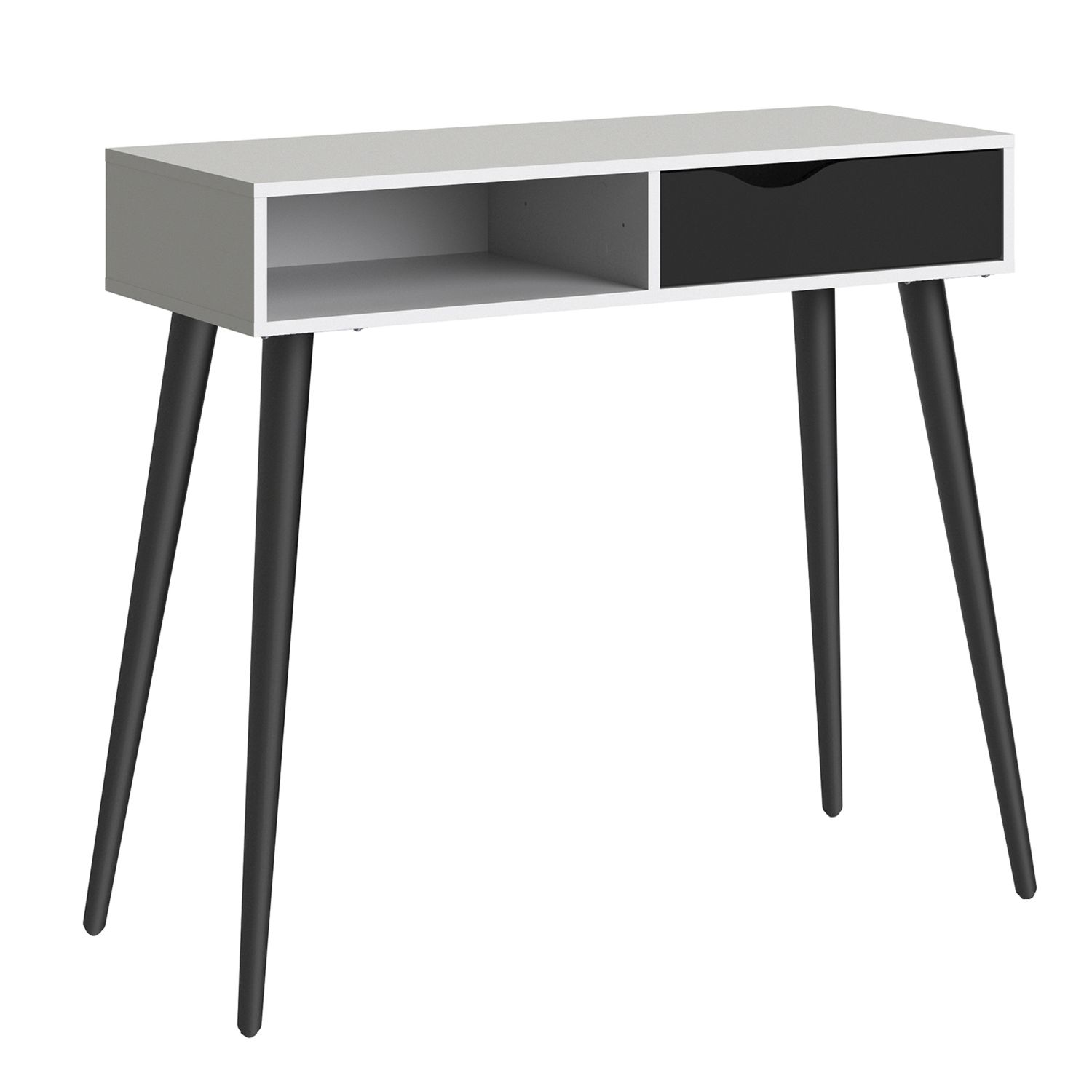 Oslo Console Table 1 Drawer 1 Shelf in White and Black Matt - White and Black Matt - Rosalind Collection