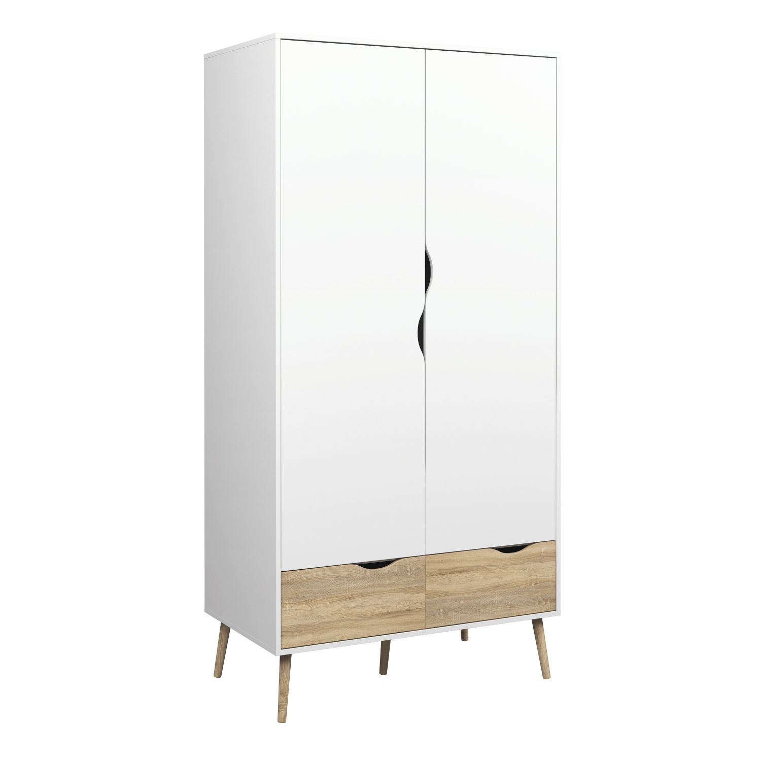 Kids Wardrobe - OSSETT 2 Door 2 Drawer Children Wardrobe White and Oak 98.6cm - Rosalind Collection