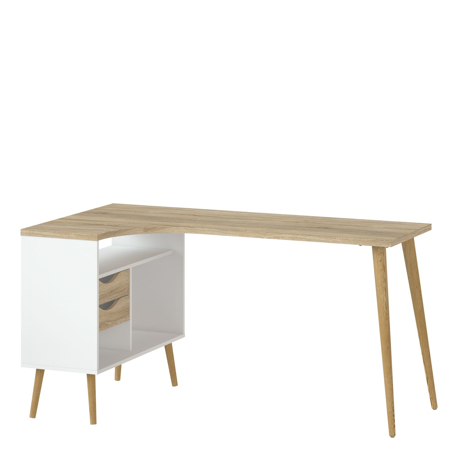 Oslo Desk 2 Drawer in White and Oak - White and Oak - Rosalind Collection