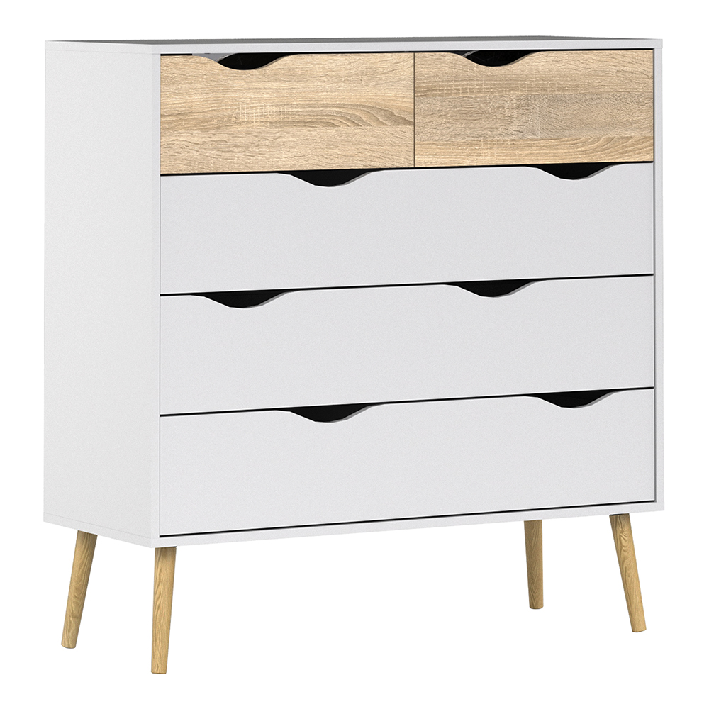 OSSETT IV White Chest of Drawers - Large-sized, 5 Drawers - Rosalind Collection