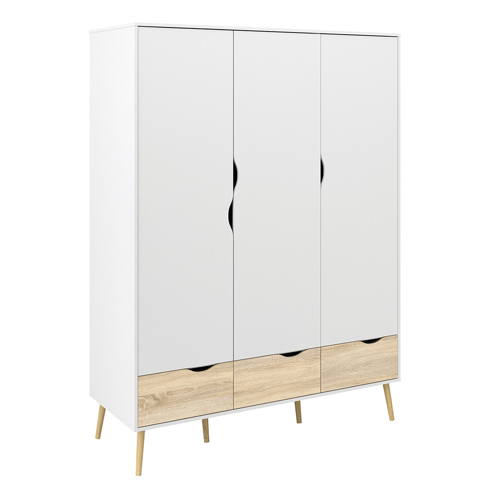 Wardrobe - OSSETT 3 Door Wardrobe Oak 147.2cm - Rosalind Collection