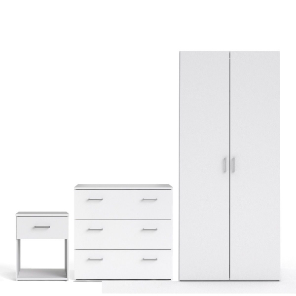 Wardrobe Set - SUFFOLK 2 Door Bedroom Set 3 Piece White 77cm - Rosalind Collection