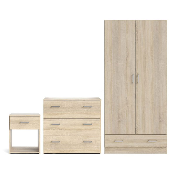 Wardrobe Set - SUFFOLK 2 Door Bedroom Set 3 Piece Oak Finish 77cm - Rosalind Collection