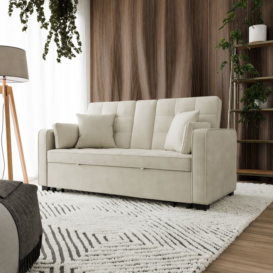 FARLOWE Fabric 2 Seater Sofabed - Cream - Avellino & Wells