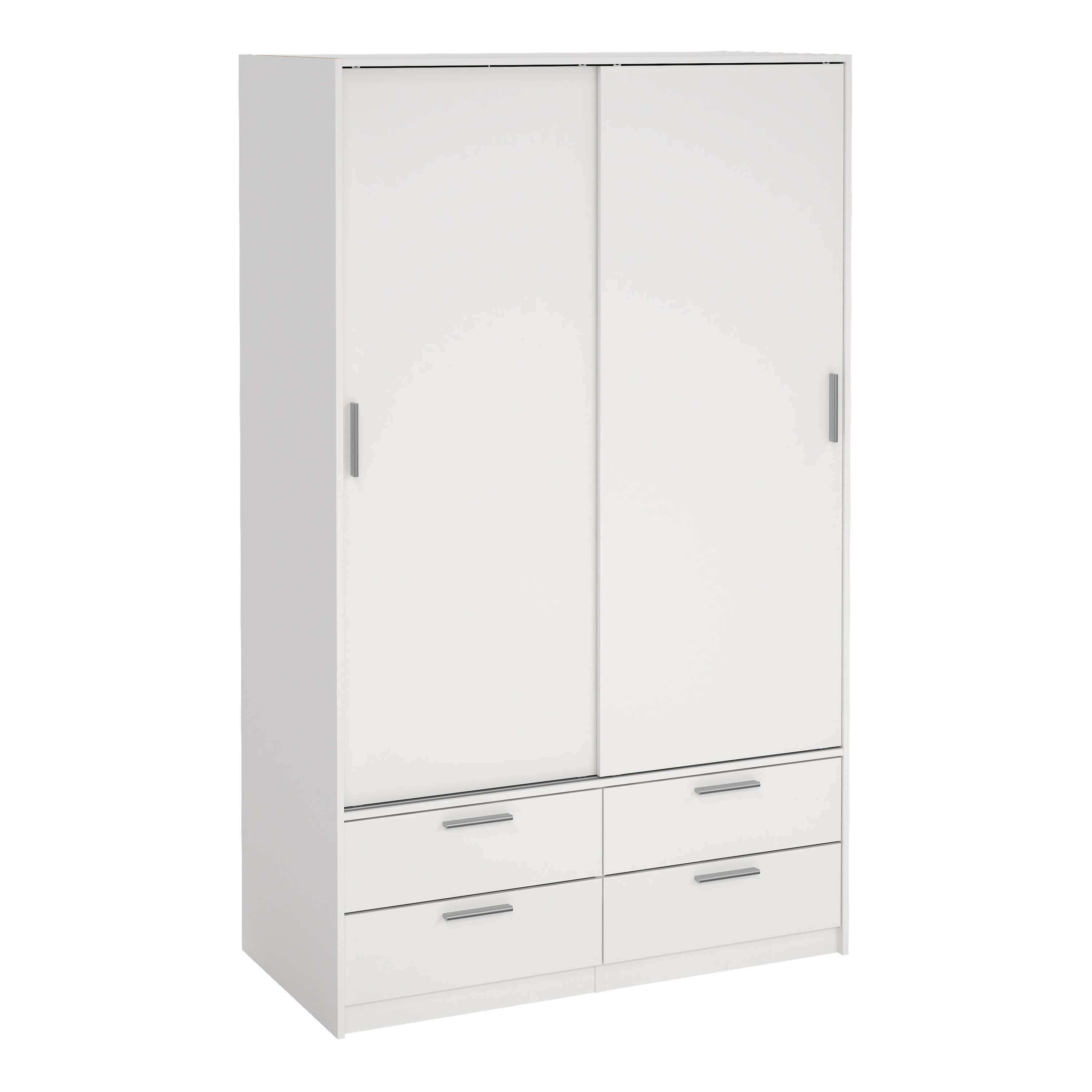 Sliding Wardrobe - LACOSTE 2 Doors and 4 Drawers Wardrobe White 121.2cm - Rosalind Collection