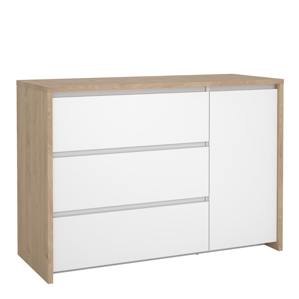 NEXORA Sideboard with 1 door and 3 drawers Jackson Hickory White high gloss - Rosalind Collection