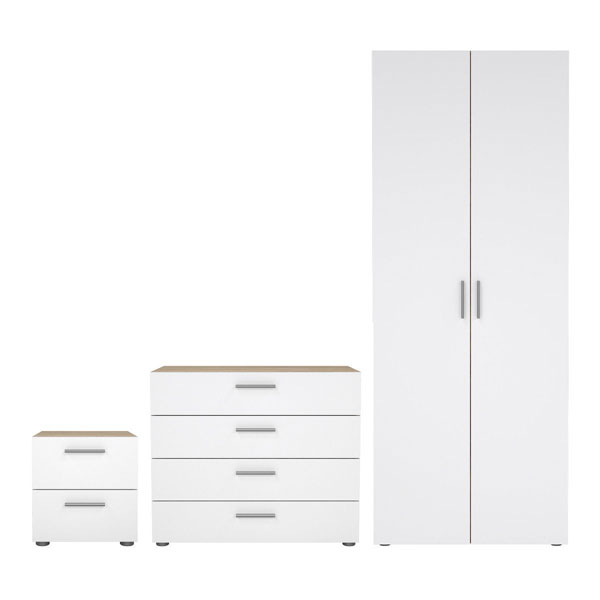 Wardrobe Set - PEMBROKE 2 Door Bedroom Set 3 Piece White 78cm - Rosalind Collection