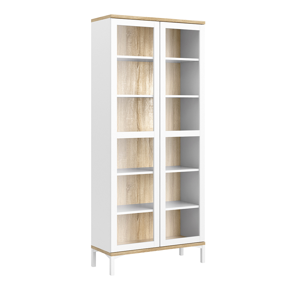 Roomers Display Cabinet Glazed 2 Doors - White and Oak - Rosalind Collection
