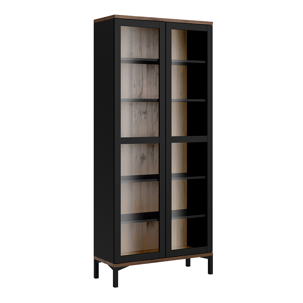 Roomers Display Cabinet Glazed 2 Doors in Black and Walnut - Black and Walnut - Rosalind Collection
