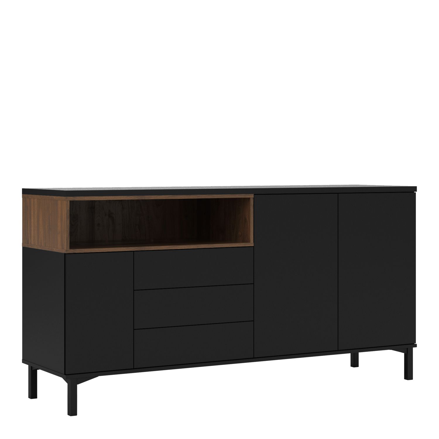 Roomers Sideboard 3 Drawers 3 Doors in Black and Walnut - Black and Walnut - Rosalind Collection