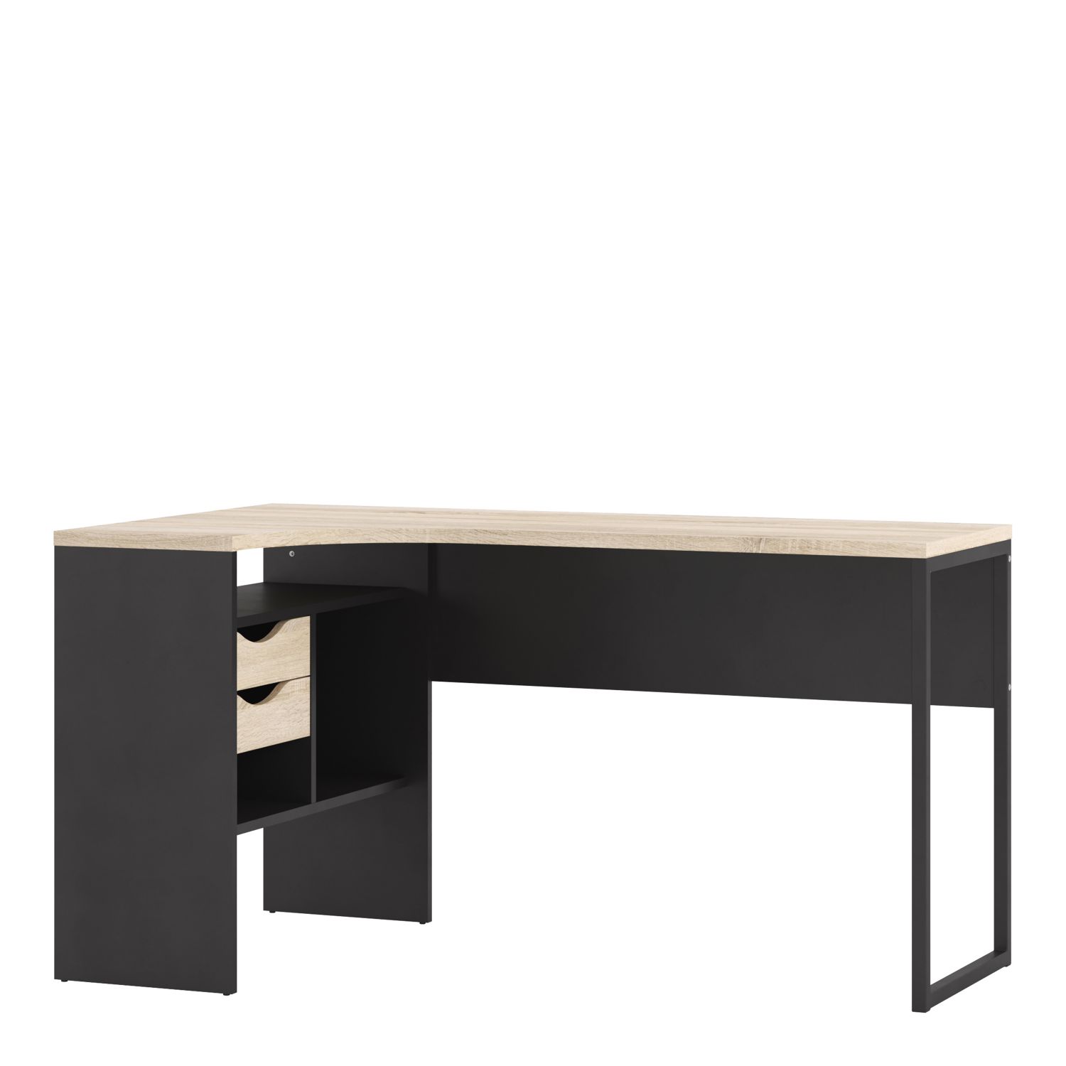 Function Plus Corner Desk 2 Drawers in Black Matt and Oak - Black Matt and Oak - Rosalind Collection